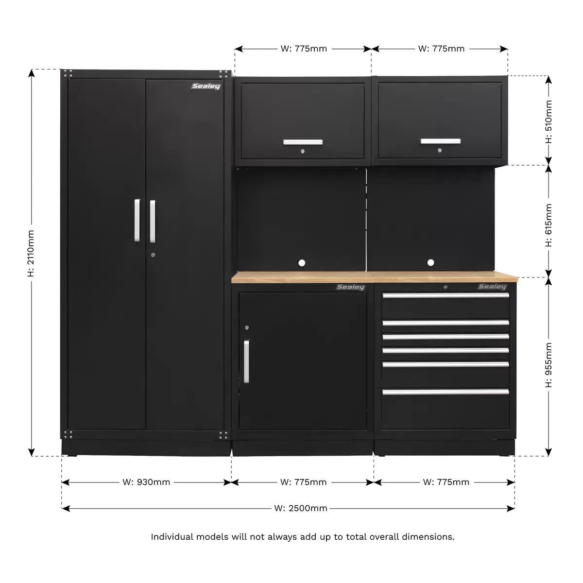 Sealey APMSCOMBO1W 2.5m Modular Storage System Combo Oak Worktop
