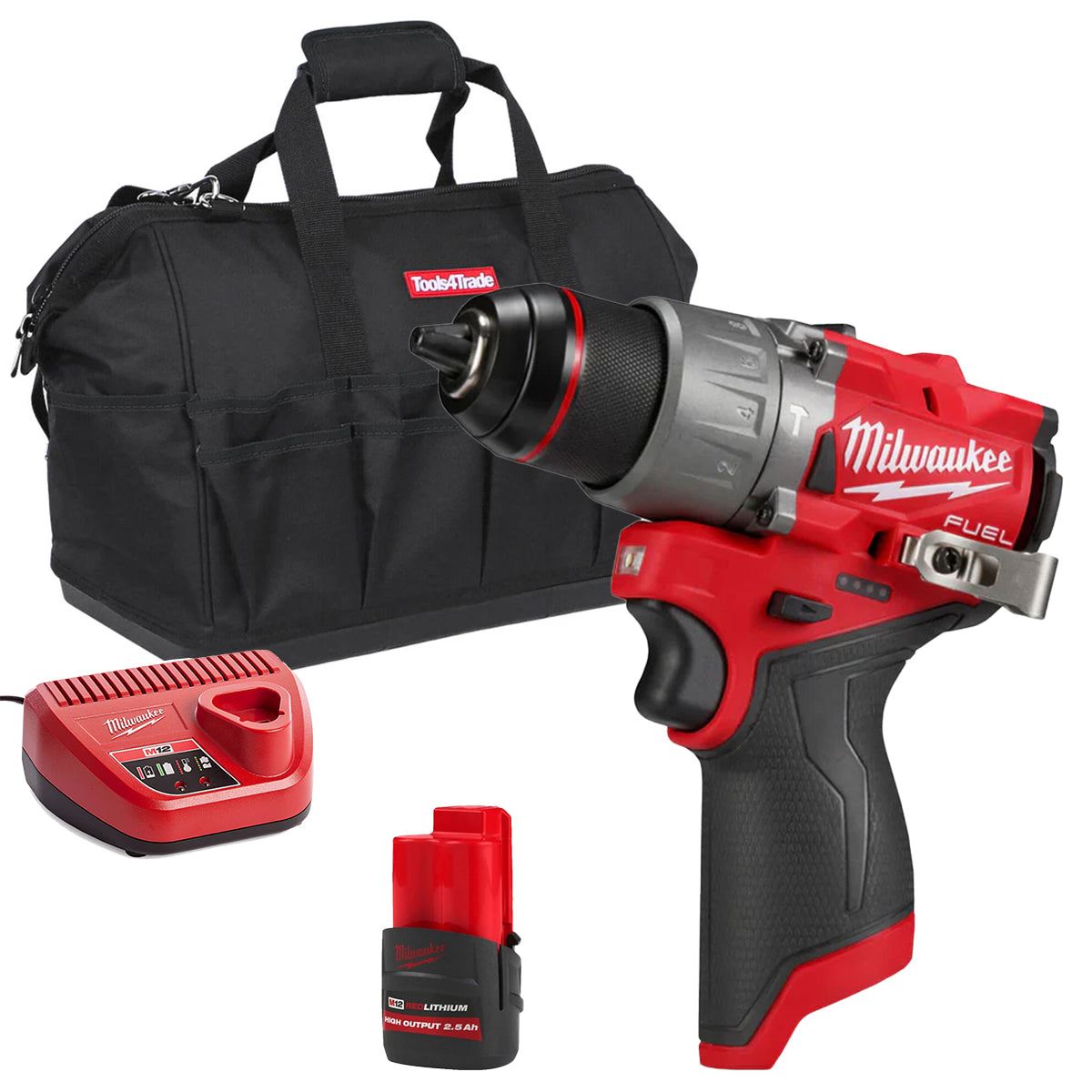 Milwaukee M12FPD2-0 12V Brushless Combi Drill with 1 x 2.5Ah Battery Charger & Bag