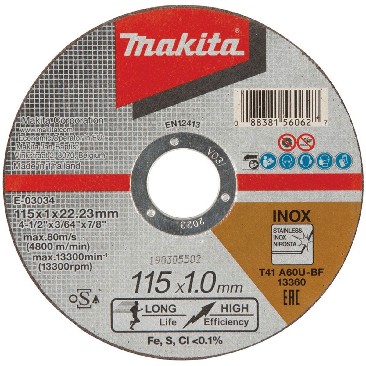 Makita 115mm Angle Grinder Metal Cutting Discs Pack Of 12 - E-03034-12