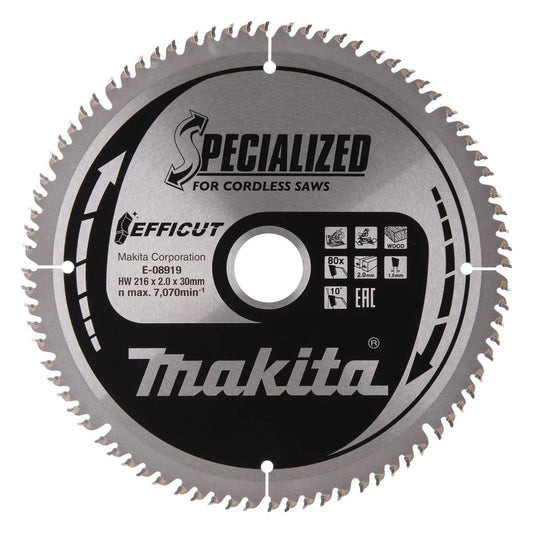 Makita E-08919 Efficut TCT Circular Saw Blade 216mm x 30mm x 80T