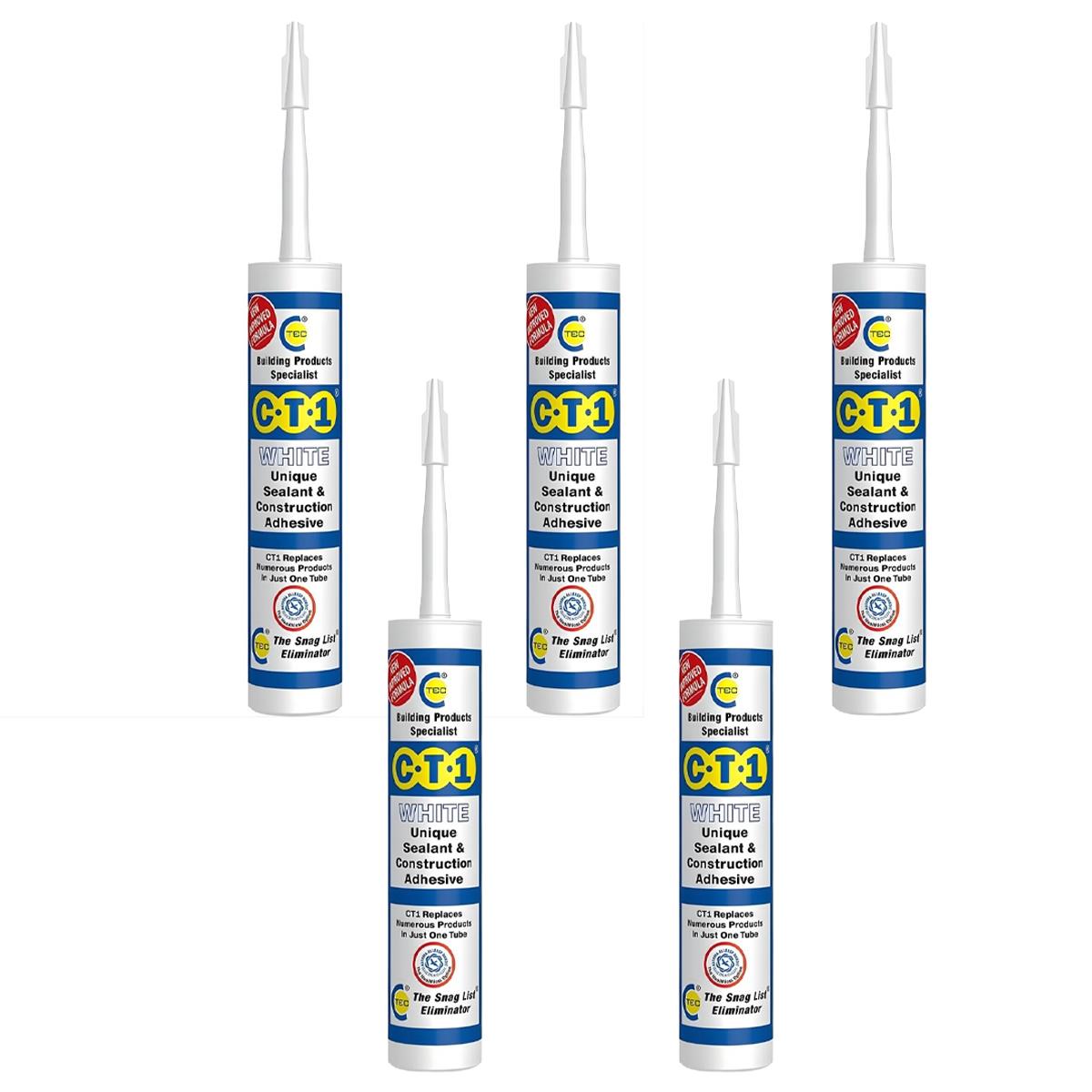 C-TEC CT1 290ml Unique Sealant & Construction Adhesive White Pack of 5