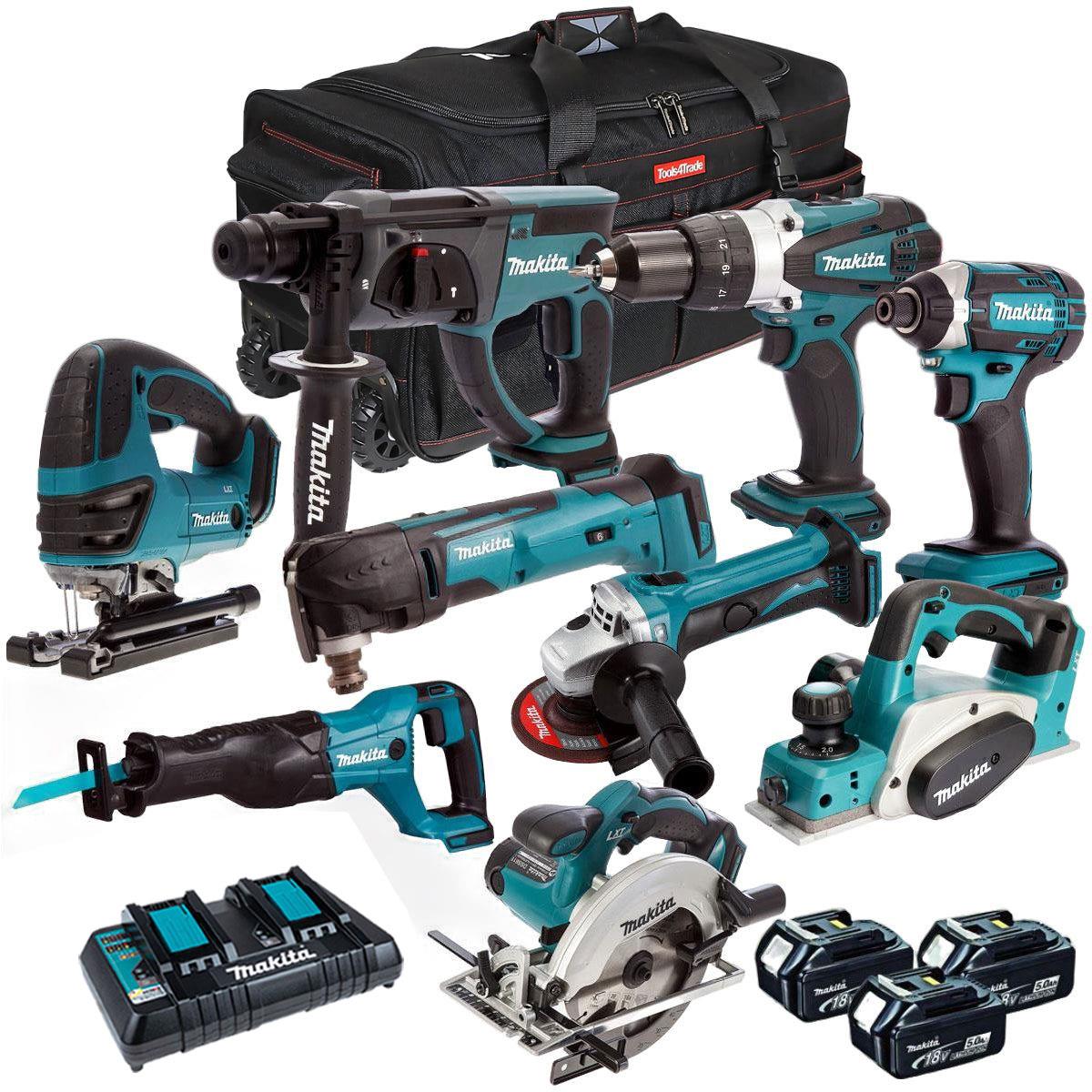 Makita MAK9PC 18V LXT 9 Piece Power Tool Kit 3 x 5.0Ah Batteries Charger & Bag