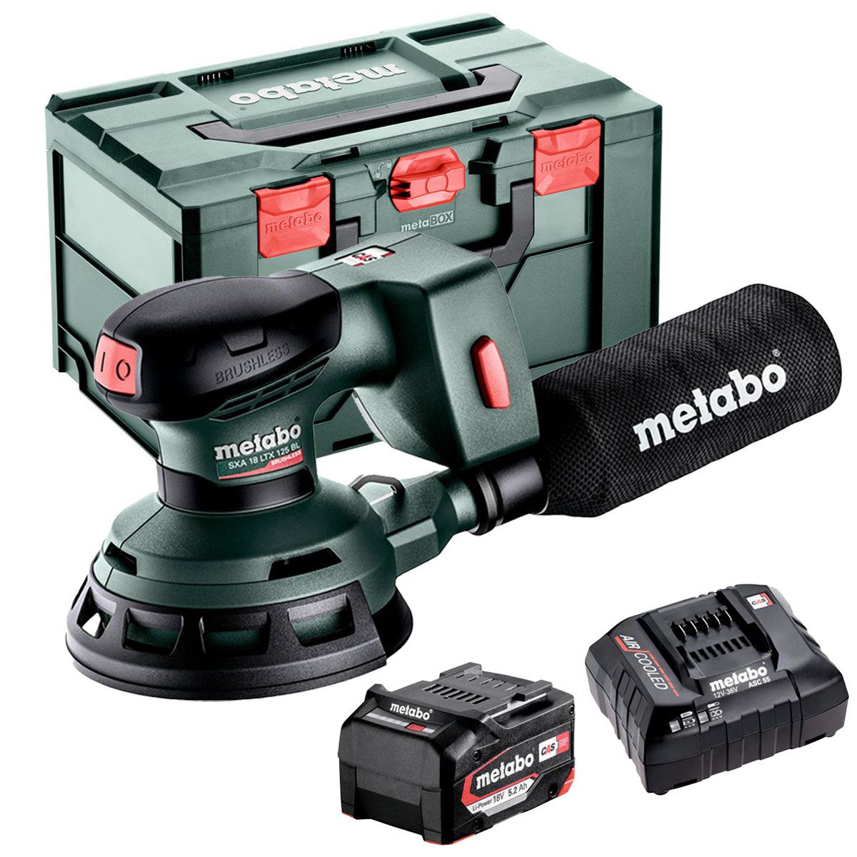 Metabo SXA 18 LTX 125 BL 18V Brushless Random Orbital Sander with 1 x 5.2Ah Battery Charger & Metabox