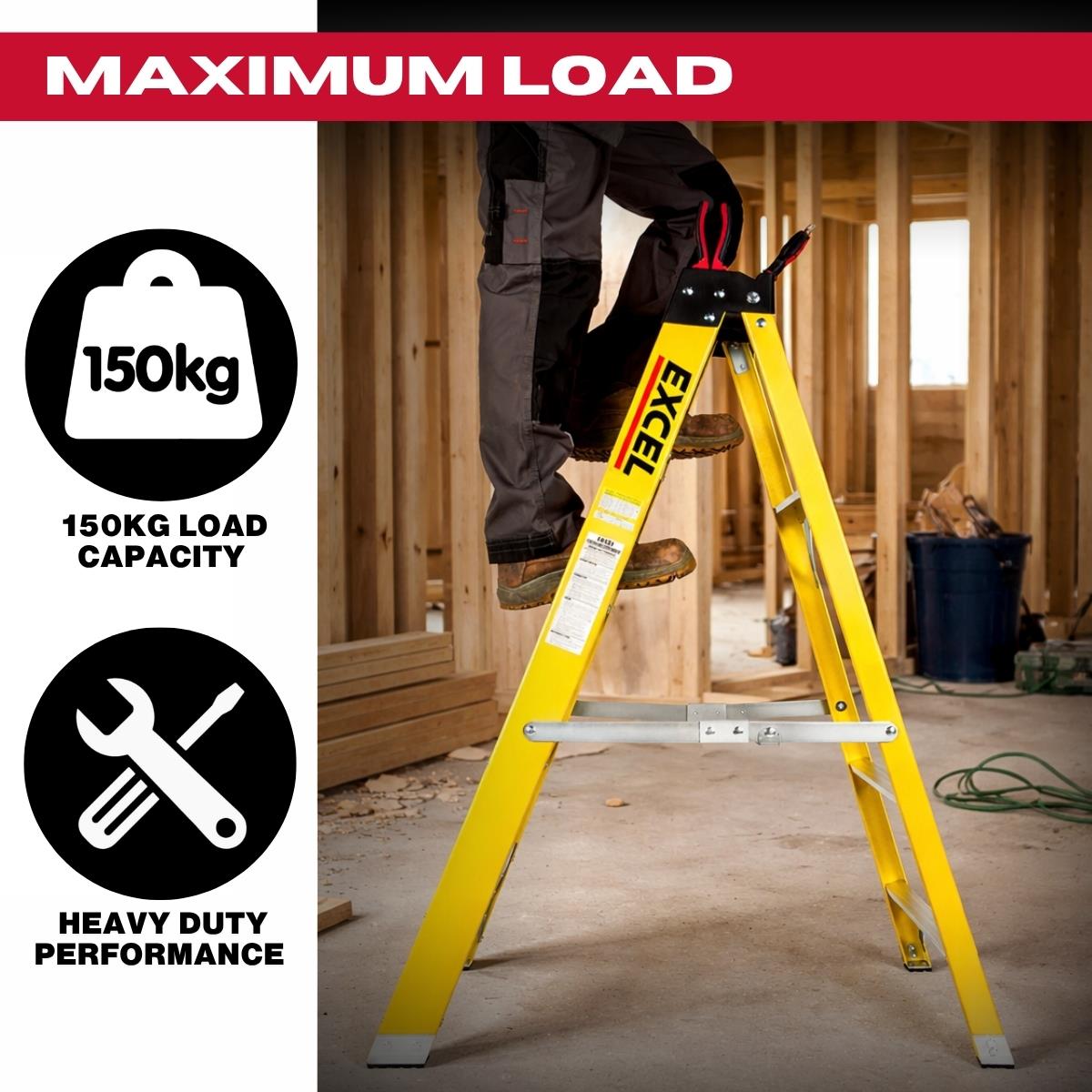 Excel Electricians Fibreglass Step Ladder 5 Tread 1.2m Heavy Duty