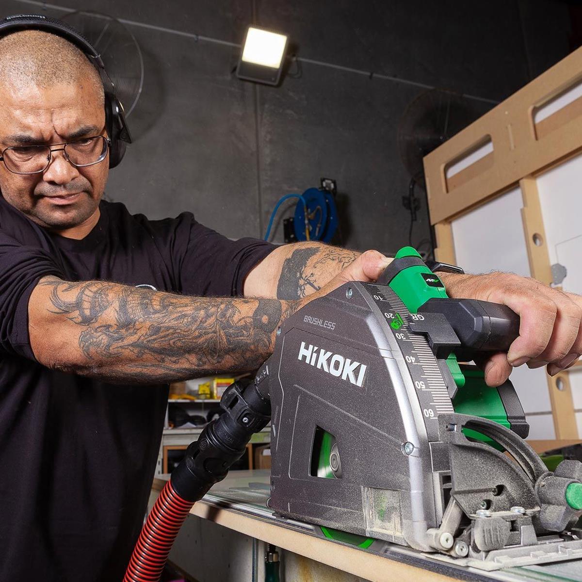 HiKOKI C3606DPAW2Z 36V MultiVolt Brushless 165mm Plunge Saw Body Only with 2 x 1600mm Guide Rail Kit & Blade