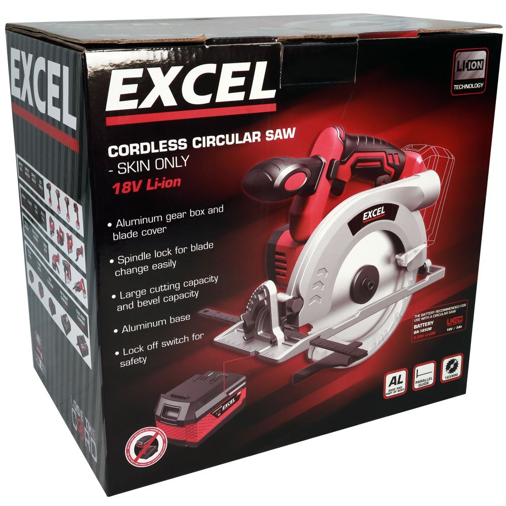 Excel 18V Cordless Circular Saw 165mm with 1 x 4.0Ah Battery & Charger