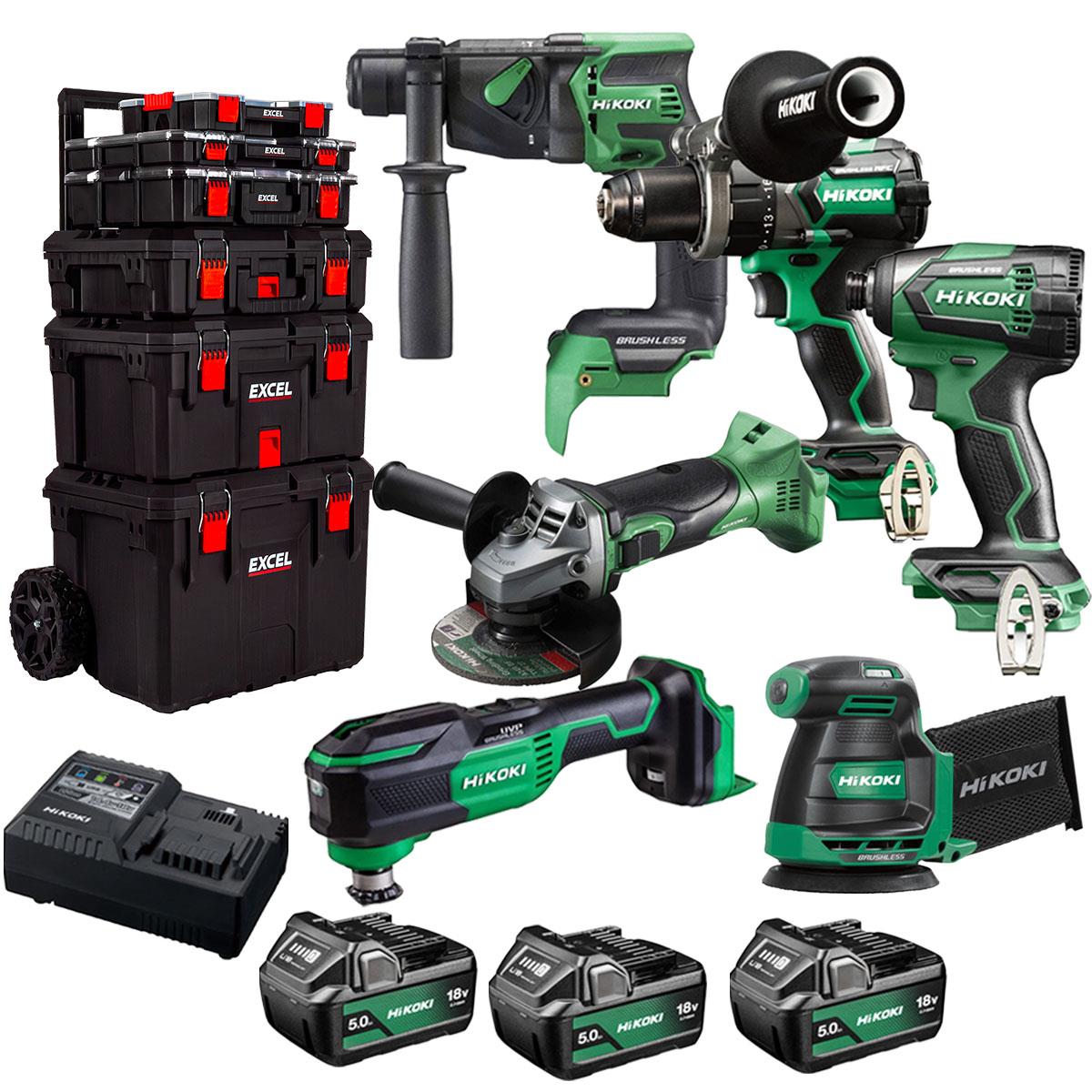 Hikoki 18V 6 Piece Power Tool Combo Kit with 3 x 5.0Ah Battery & Trolley Toolbox