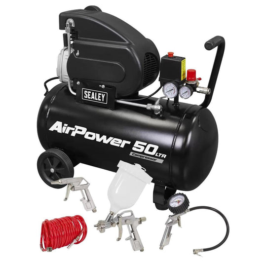 Sealey SAC5020APK 50L Direct Drive Air Compressor with 4pc Air Accessory Kit 230V