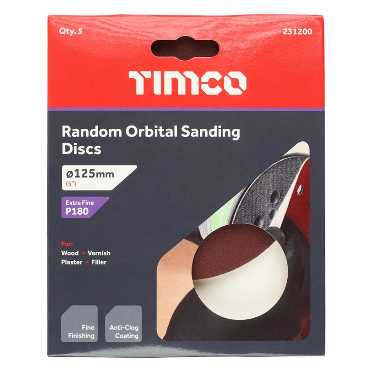 Timco 125mm Hook & Loop Random Orbital Sanding Discs 180 Grit Pack of 5 - 231200