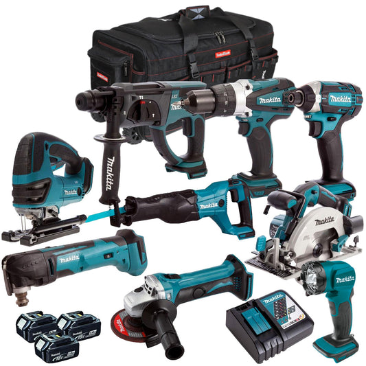 Makita DLXT4T9068 18V 9 Piece Power Tool Kit with 3 x 5.0Ah Battery & Charger