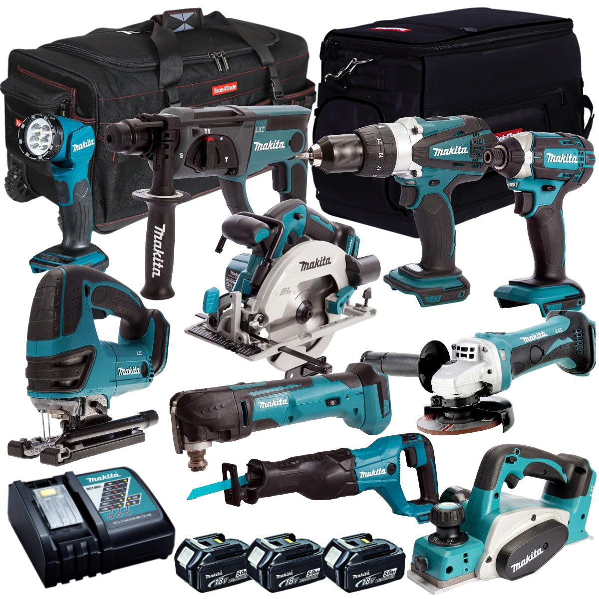 Makita 18V 10 Piece Monster Kit with 3 x 5.0Ah Battery & Charger T4TKIT-316