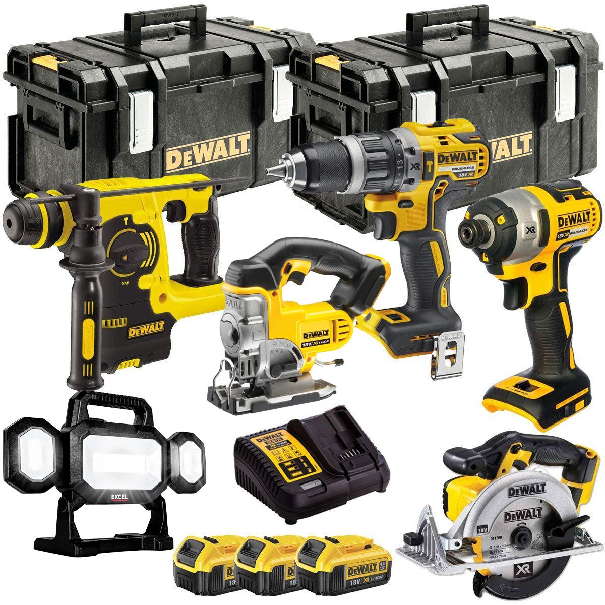Dewalt 18V XR 6 Piece Tool Kit 3 x 4.0Ah Battery Charger & Tough Box DEW-KIT-1