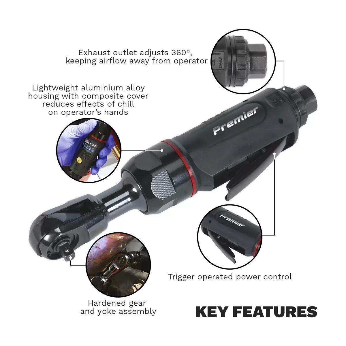 Sealey SA630 Premier Compact Air Ratchet Wrench 1/4 Inch Sq Drive