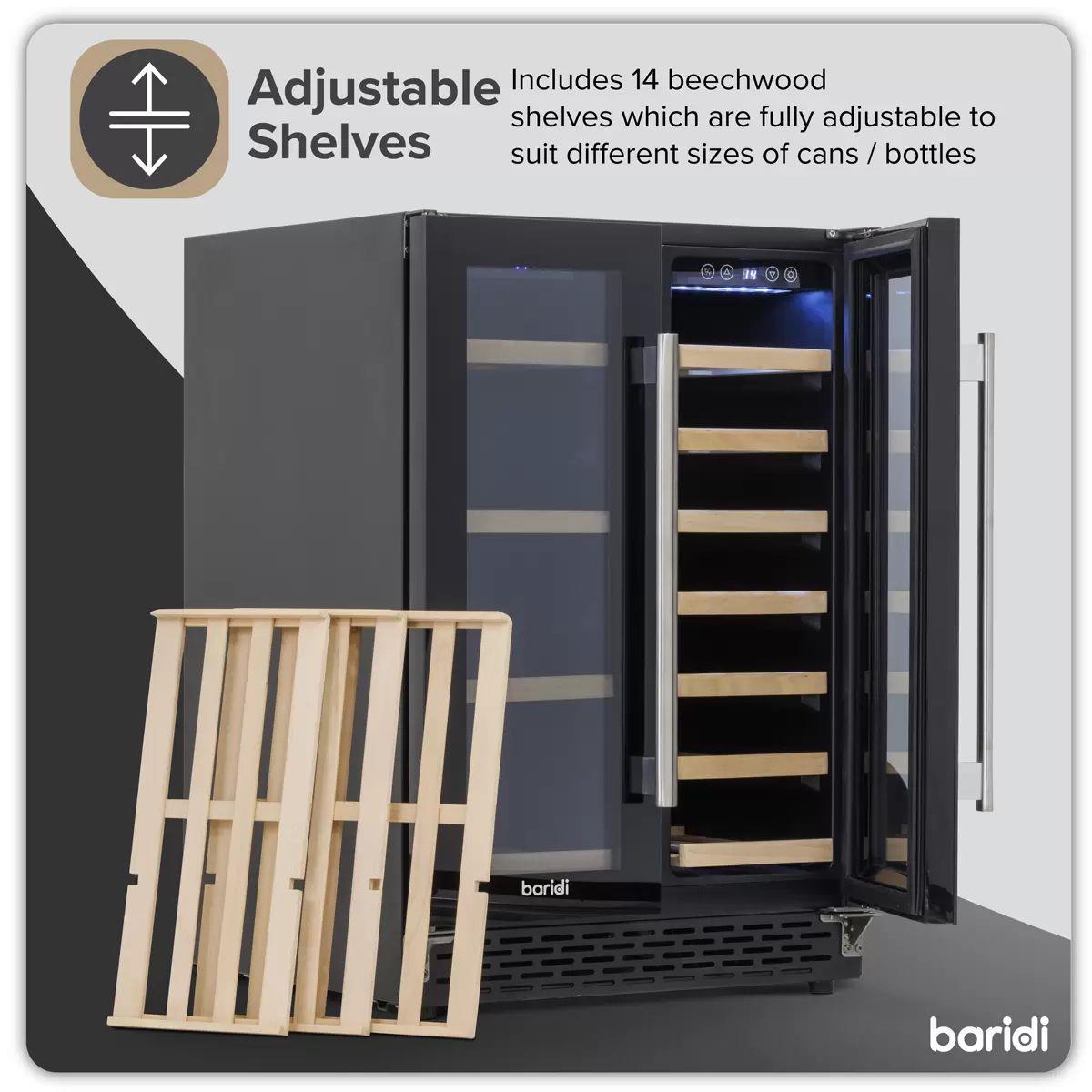 Sealey DH96 Baridi 40 Bottle/120 Can Dual Zone Undercounter/Freestanding Wine & Drinks Fridge Black 230V