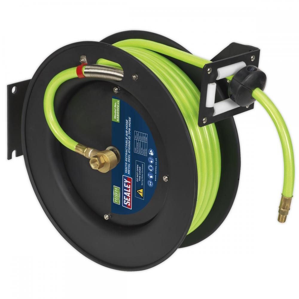 Sealey SA841HV Retractable Air Hose Metal Reel 15mtr 10mm ID High-Visibility TPR Hose