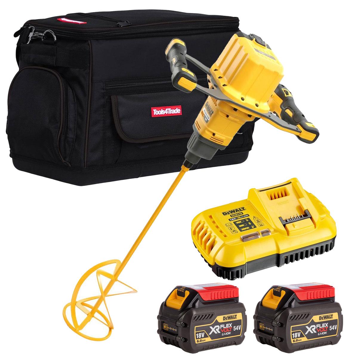 Dewalt DCD240X2B2 54V Flexvolt Brushless Paddle Mixer with 2 x 6.0Ah Batteries Charger & Heavy-Duty Kit Bag