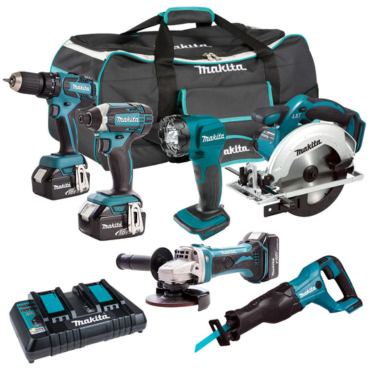 Makita 18V LXT 6 Piece Combo Kit 3 x 5.0Ah Batteries Charger & Bag T4TKIT-223