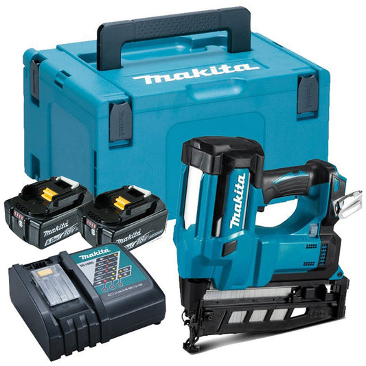 Makita DBN600ZJ 18V Second Fix 16Ga Straight Finish Nailer With 2 x 6.0Ah Batteries Charger In Case