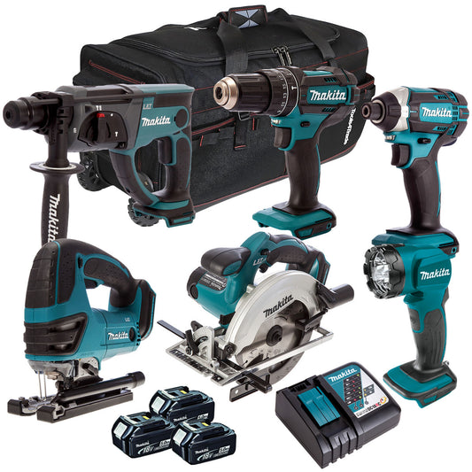 Makita 18V 6 Piece Cordless Power Tool Kit with 3 x 5.0Ah Battery & Charger T4TKIT-225