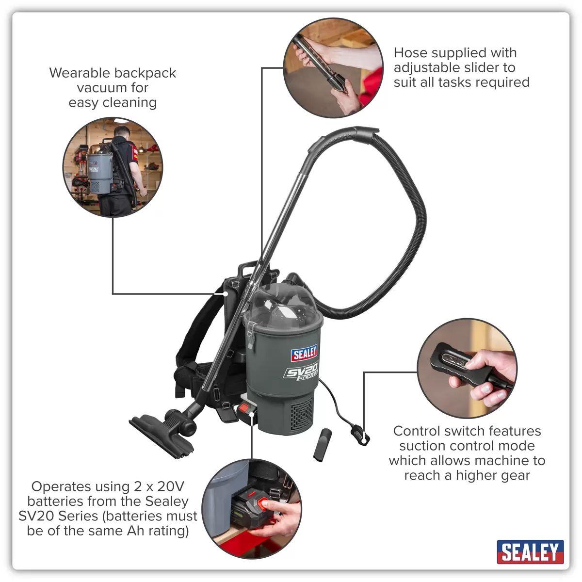 Sealey CP40VBV 40V SV20 Series Backpack Vacuum Cleaner Body Only