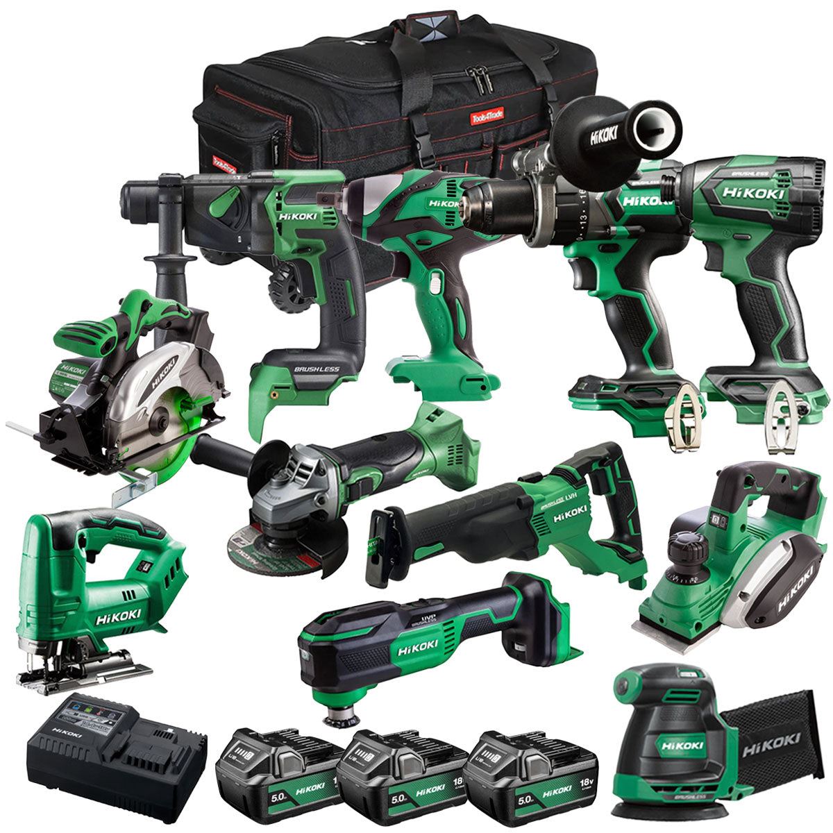 Hikoki 18V 11 Piece Power Tool Combo Kit with 3 x 5.0Ah Battery & Charger T4TKIT-27291