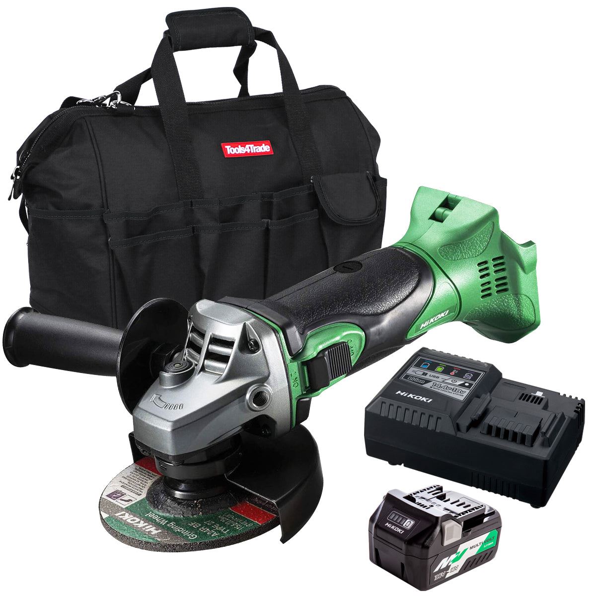 Hikoki G18DSL2W4Z 18V Cordless 115mm Angle Grinder with 1 x 2.5Ah/5.0Ah Battery Charger & Bag