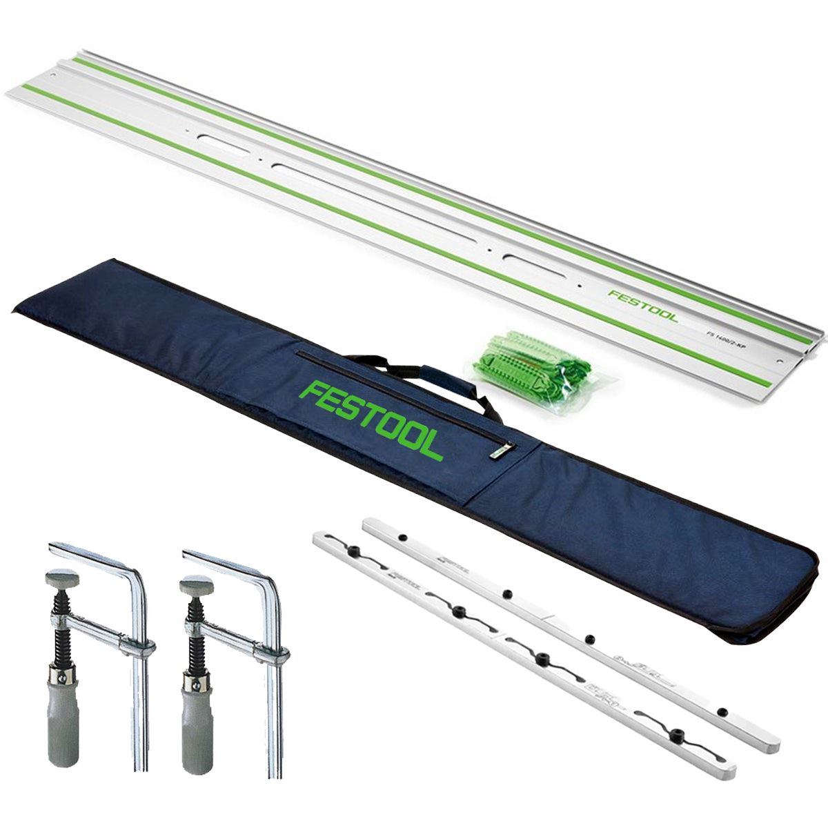 Festool FS 1400/2-KP 1400mm Guide Rail With Adhesive Pads For Plunge Saw - 577043 With Guide Rail Bag, Connector & Clamp