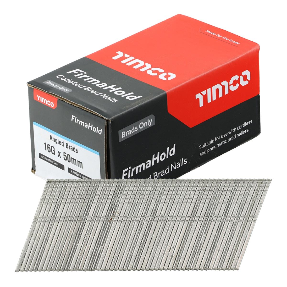FirmaHold 50mm A2 Stainless Steel 16 Gauge 2000 Angled Collated Brad Nails ABSS1650
