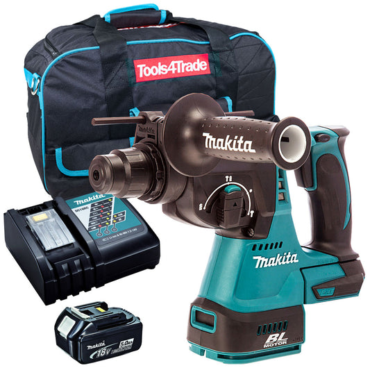 Makita DHR242Z 18V SDS+ Brushless 24mm Rotary Hammer Drill with 1 x 5.0Ah Battery Charger & Bag