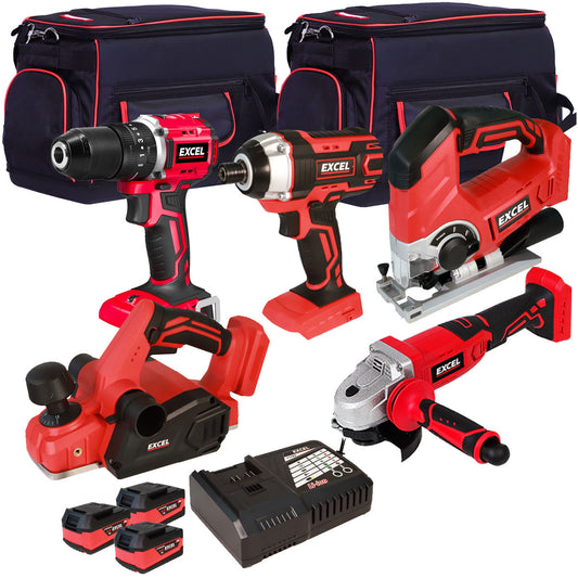 Excel 18V Cordless 5 Piece Tool Kit with 3 x 5.0Ah Batteries & Smart Charger in Bag EXL5167