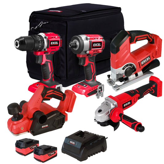Excel 18V 5 Piece Power Tool Kit with 2 x 5.0Ah Battery & Charger EXLKIT-8224