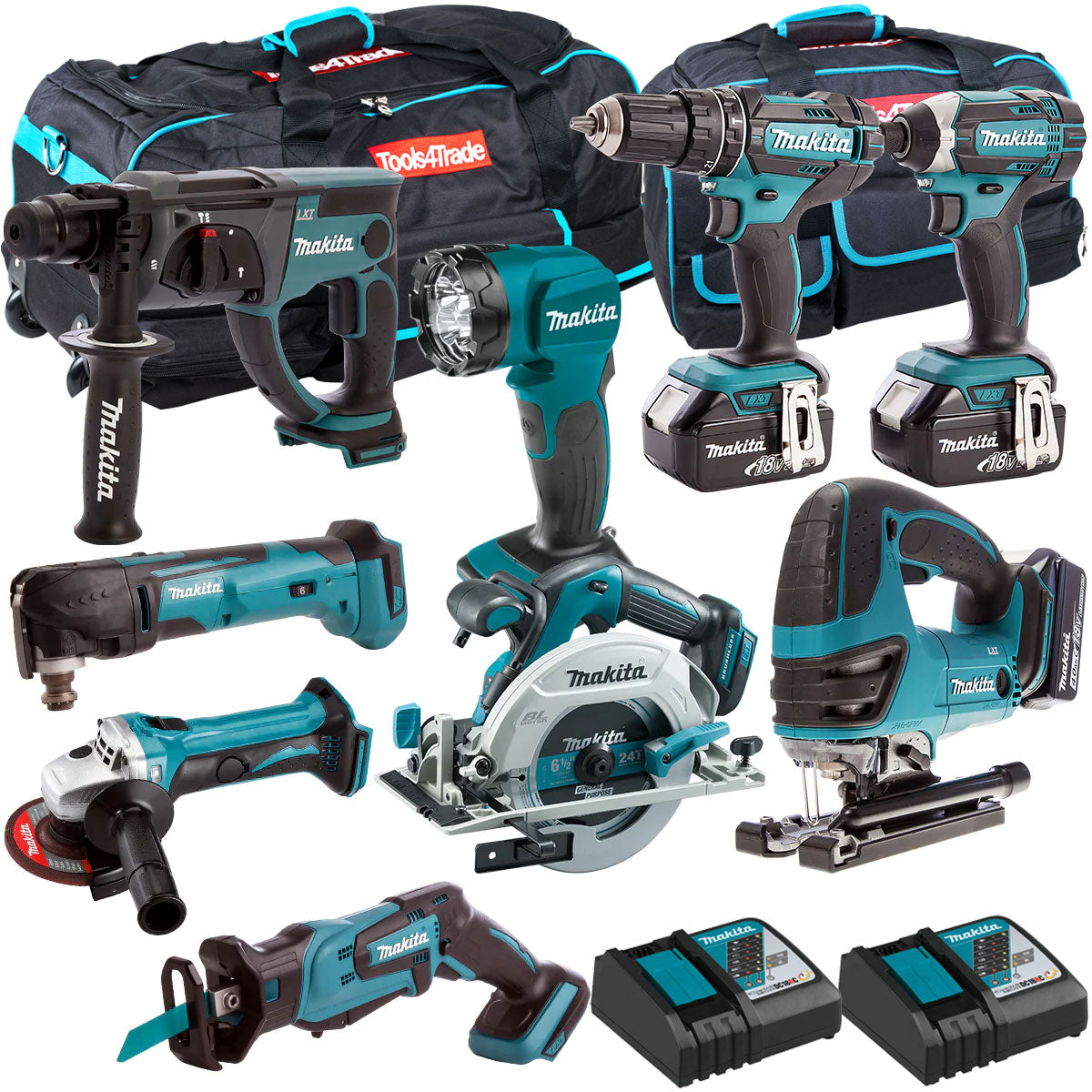 Makita 18V 9 Piece Combo Kit with 3 x 5.0Ah Batteries & Charger T4TKIT-7315