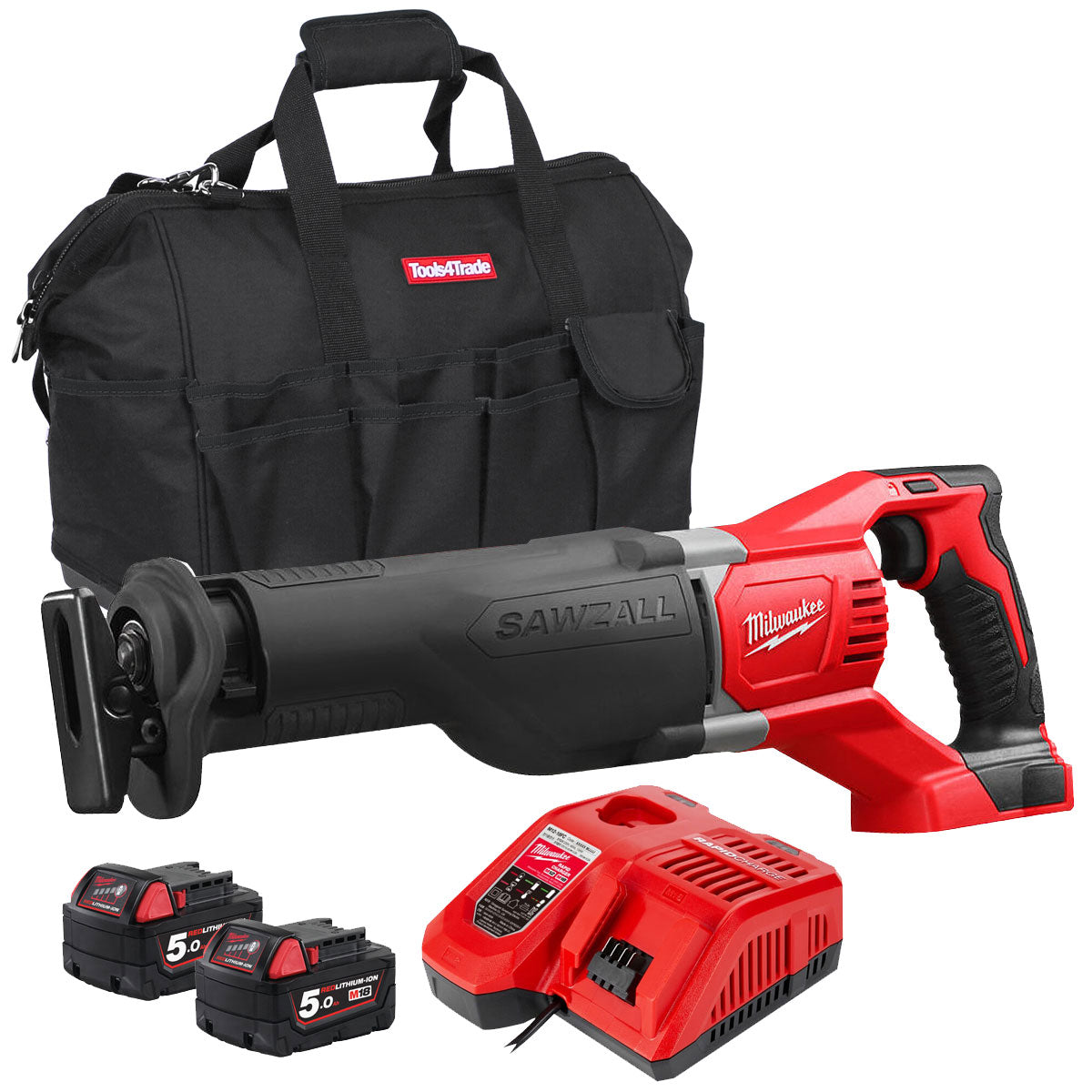 Milwaukee M18BSX-0 18V Sawzall Reciprocating Saw with 2 x 5.0Ah Batteries & Charger in Bag