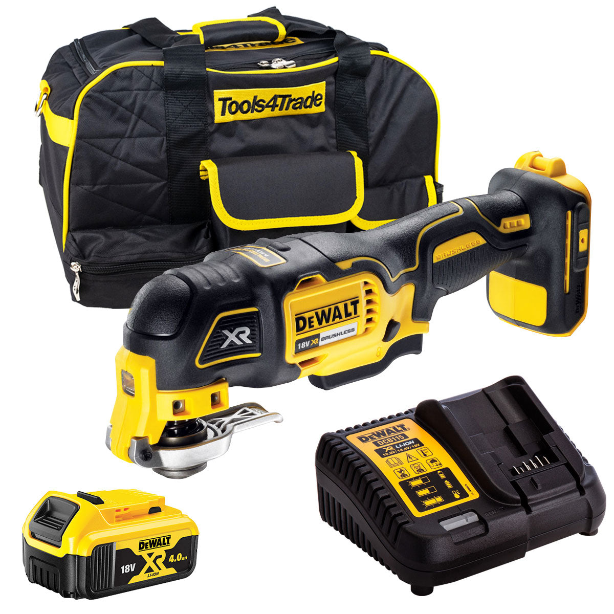 DeWalt DCS355N 18V Brushless Oscillating Multi-Tool Cutter with 1 x 4.0Ah Battery Charger & Bag