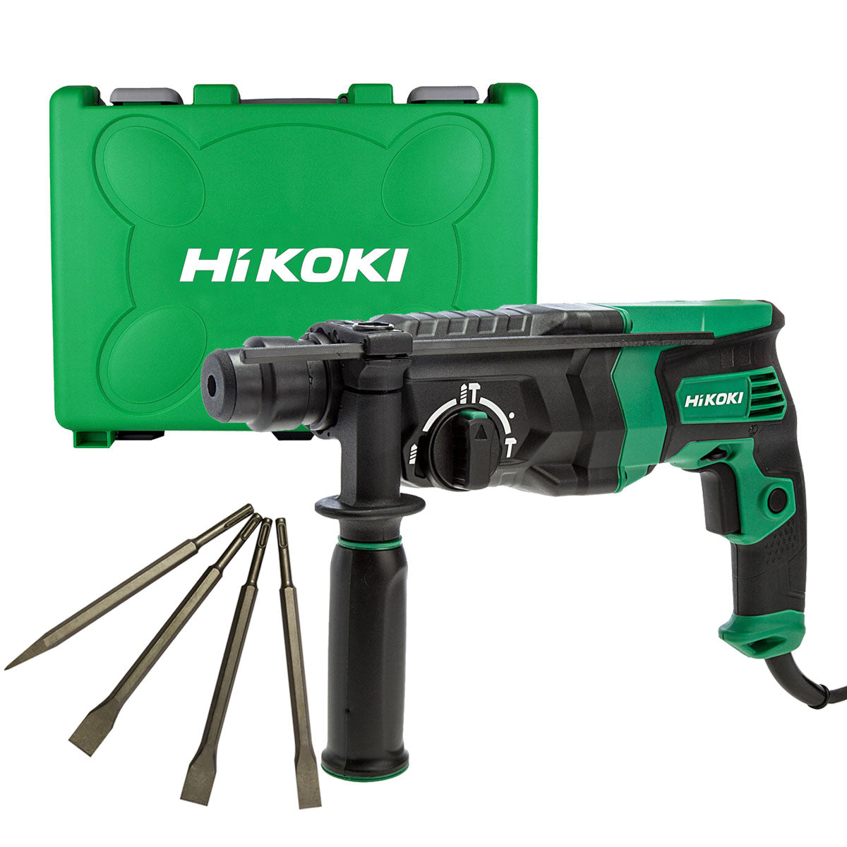 HiKOKI DH26PX2 830W SDS+ Rotary Hammer Drill 240V with 4 Piece Chisel Set