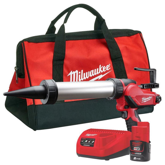 Milwaukee M12PCG/400A-201B 12V Sub Compact Caulk Gun with 1 x 2.0Ah Battery, Charger in Bag 4933451225