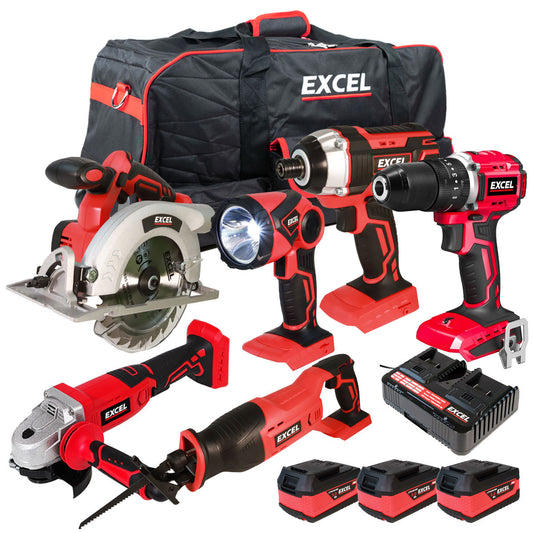 Excel 18V 6 Piece Power Tool Kit with 3 x 5.0Ah Batteries & Charger EXL8944