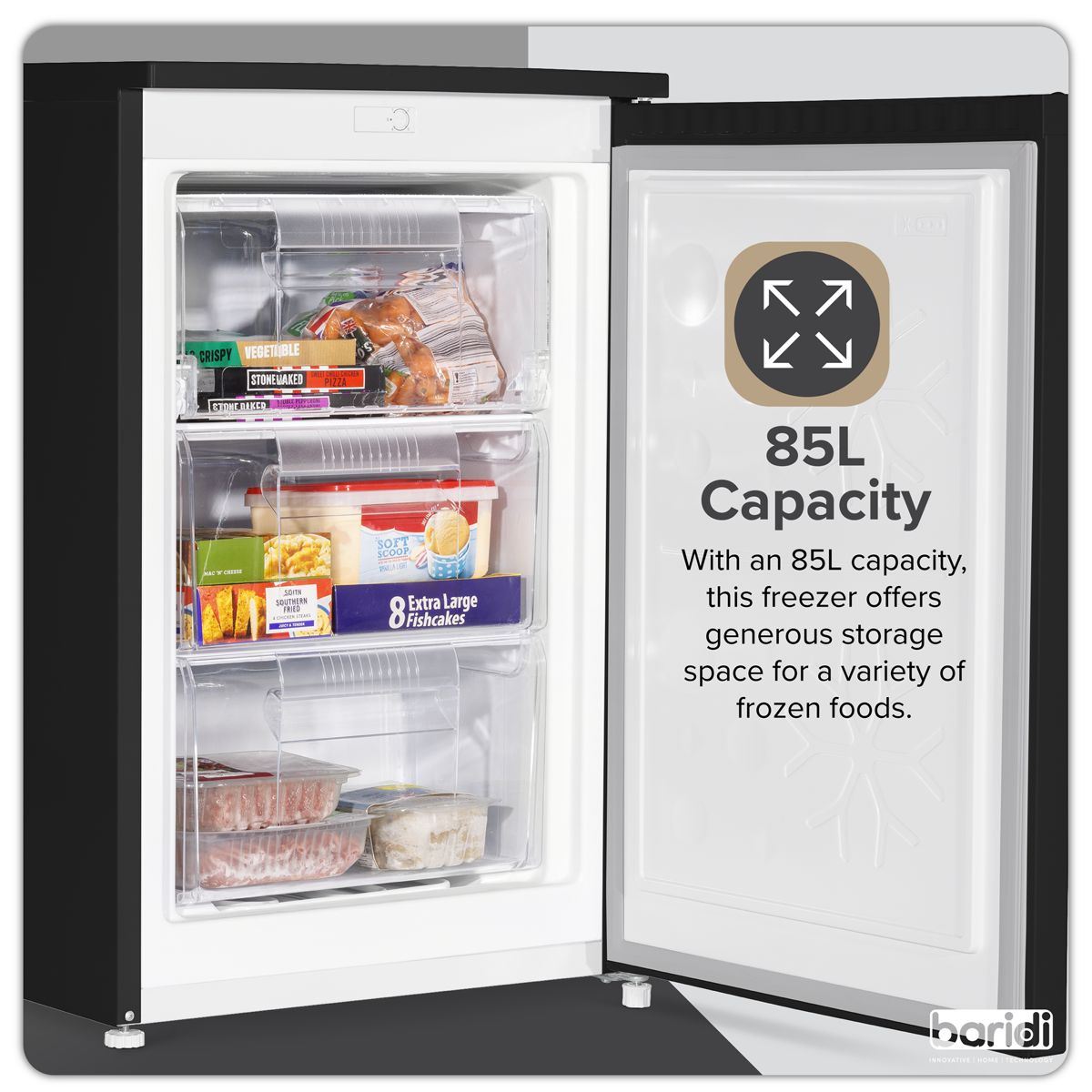 Sealey DH251 Baridi 55cm Undercounter Freezer with Adjustable Thermostat 85L Black