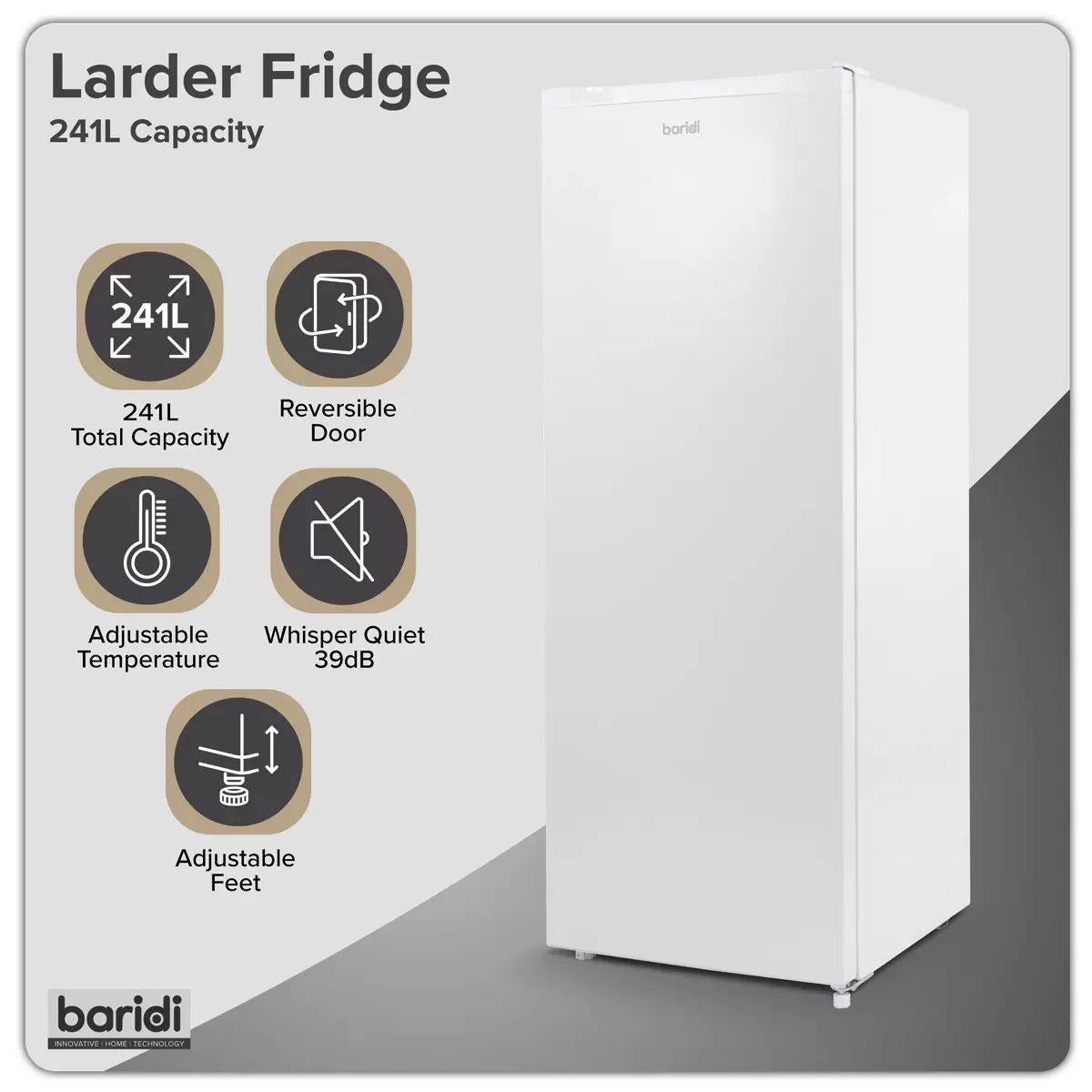 Sealey DH322 Baridi Freestanding Larder Fridge 241L White 230V