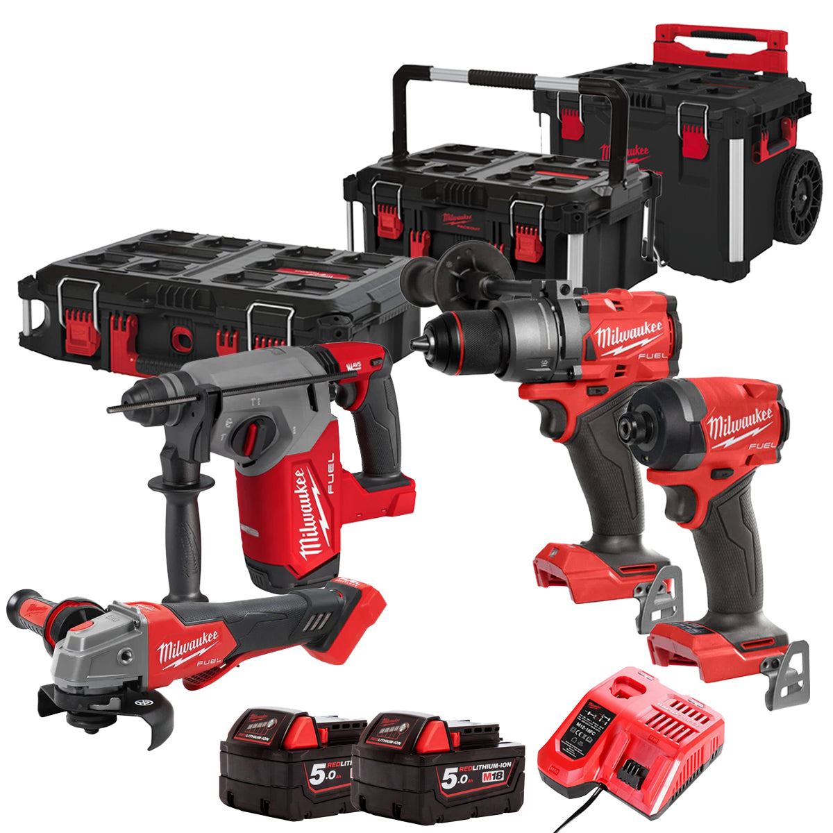 Milwaukee 18V 4 Piece Power Tool Kit with 2 x 5.0Ah Batteries T4TKITM - 18475