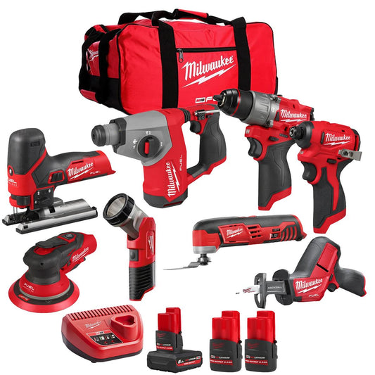 Milwaukee 12V 8 Piece Power Tool Kit with 3 x Batteries T4TKITM - 18499