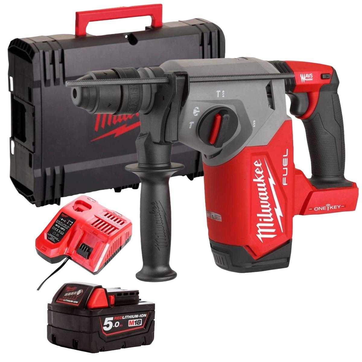 Milwaukee M18ONEFHX-0 18V Brushless 4-Mode 26mm SDS-Plus Hammer Drill with 1 x 5.0Ah Battery & Charger