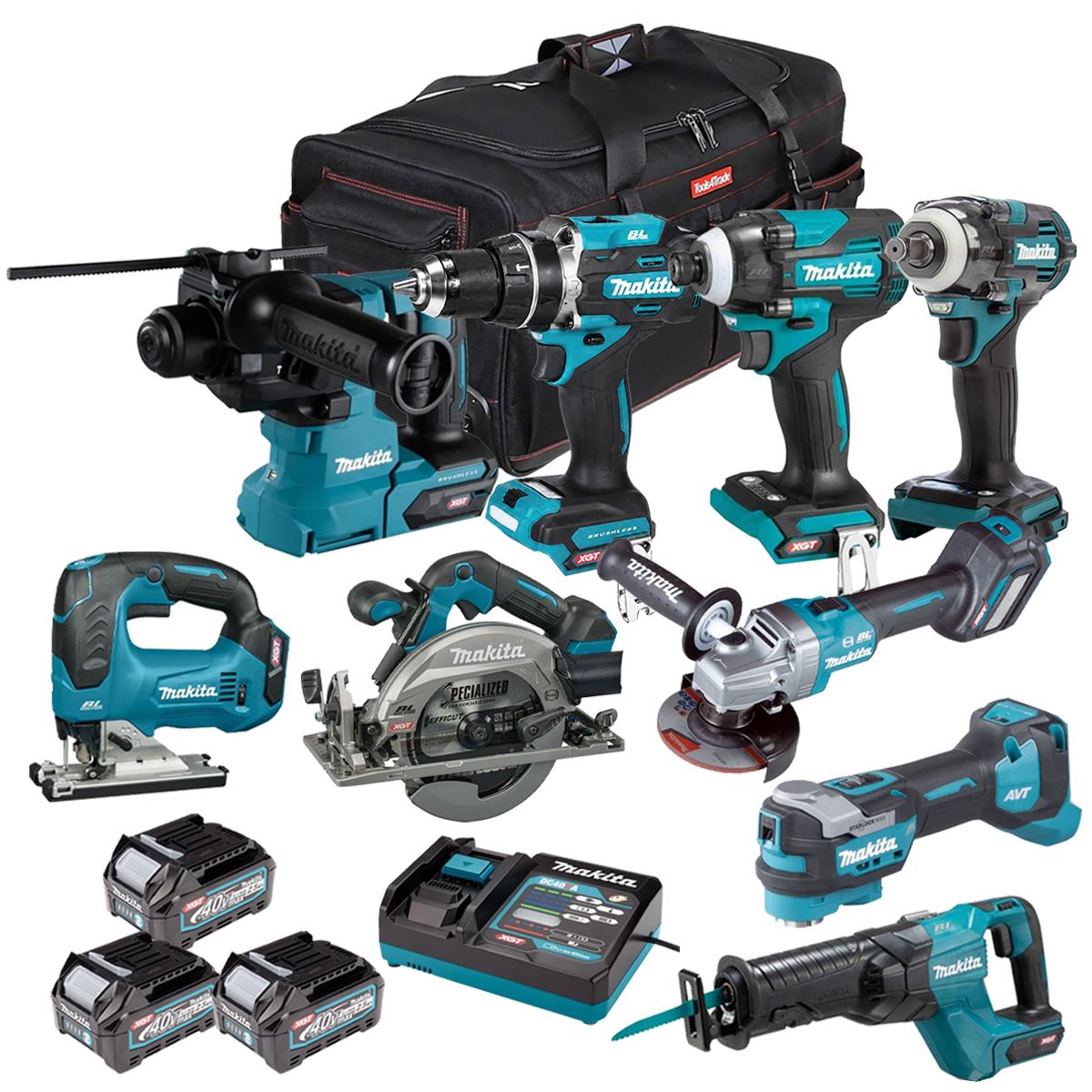 Makita 40V 9 Piece Combo Kit with 3 x 2.5Ah Batteries & Charger T4TKIT-7770