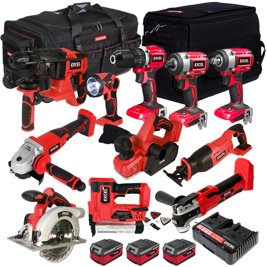 Excel 18V 11 Piece Power Tool Kit with 3 x 4.0Ah Battery & Charger EXL8991