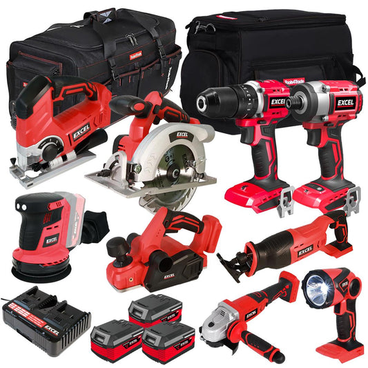 Excel 18V 9 Piece Power Tool Kit with 3 x 4.0Ah Batteries & Charger EXLKIT-16295