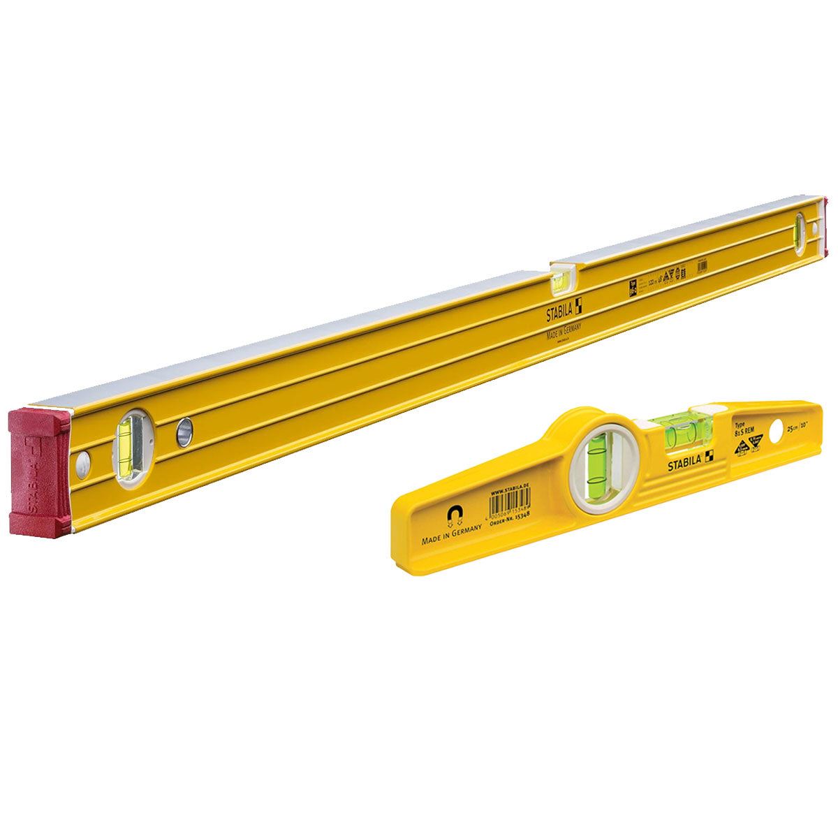 Stabila STB962120 96-2 122cm / 48in Spirit Level 3 Vial - 15229 With 25cm Magnetic Rare Earth Torpedo Level