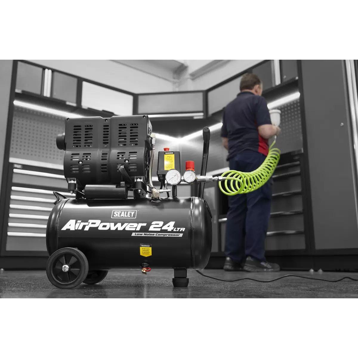 Sealey SAC2400S 24L Low Noise Oil Free Direct Drive Air Compressor 1hp 230V/13A