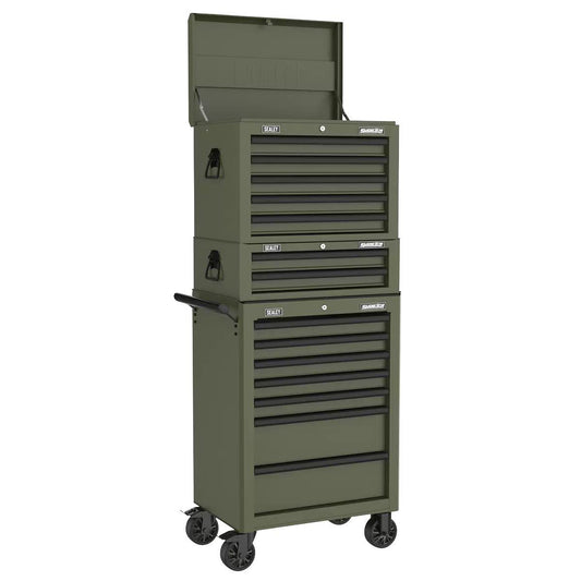 Sealey APSTACKTK Superline PRO Topchest, Mid-Box Tool Chest & Rollcab Combination 14 Drawer Khaki