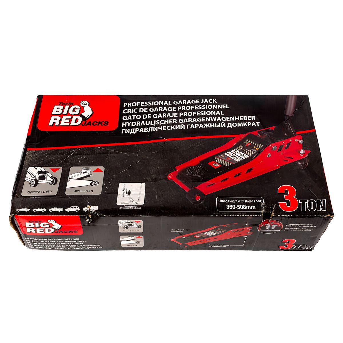 Big Red Torin 3-Ton Hydraulic Jack Low Profile, Lifting Range 75-508 mm