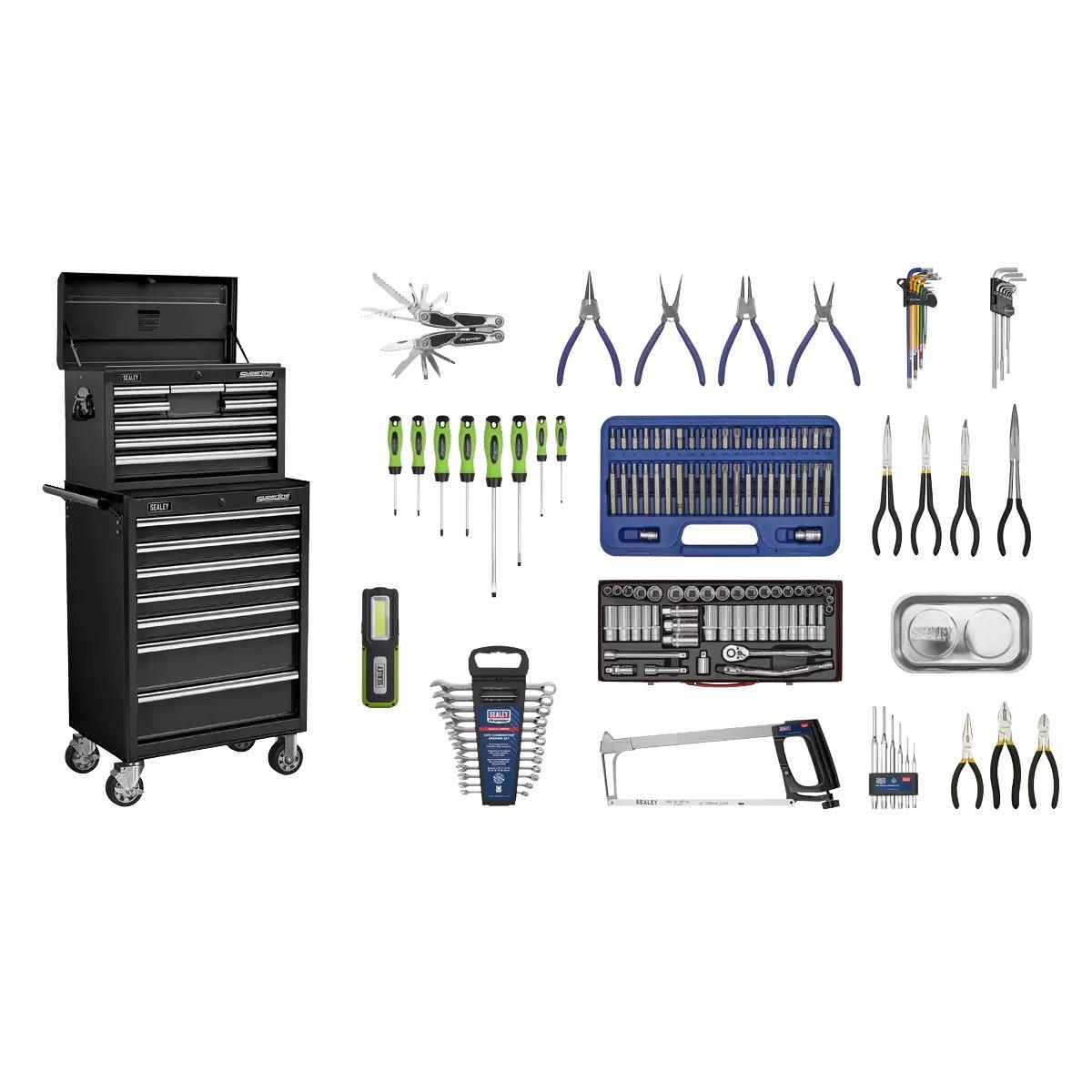 Sealey APCOMBOBBTK58 15 Drawer Topchest with 147pc Tool Kit Black